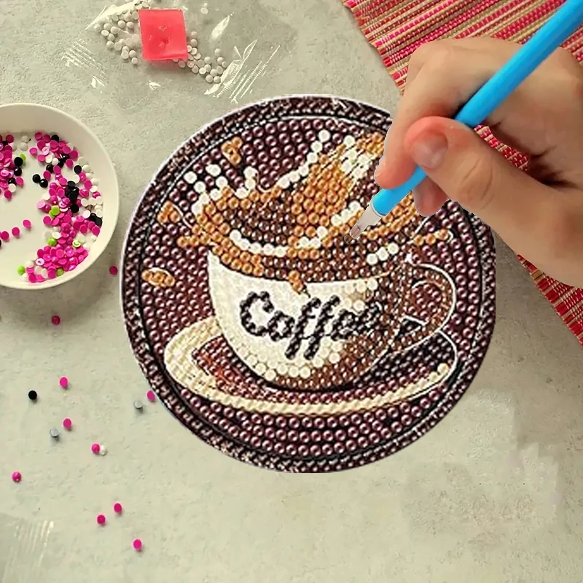 8 Pieces/Set of Diamond Painted Coaster Set Acrylic Coffee Cup Painted Coaster (With Holder) - DIY Diamond Art Craft Kit for Hom view 5