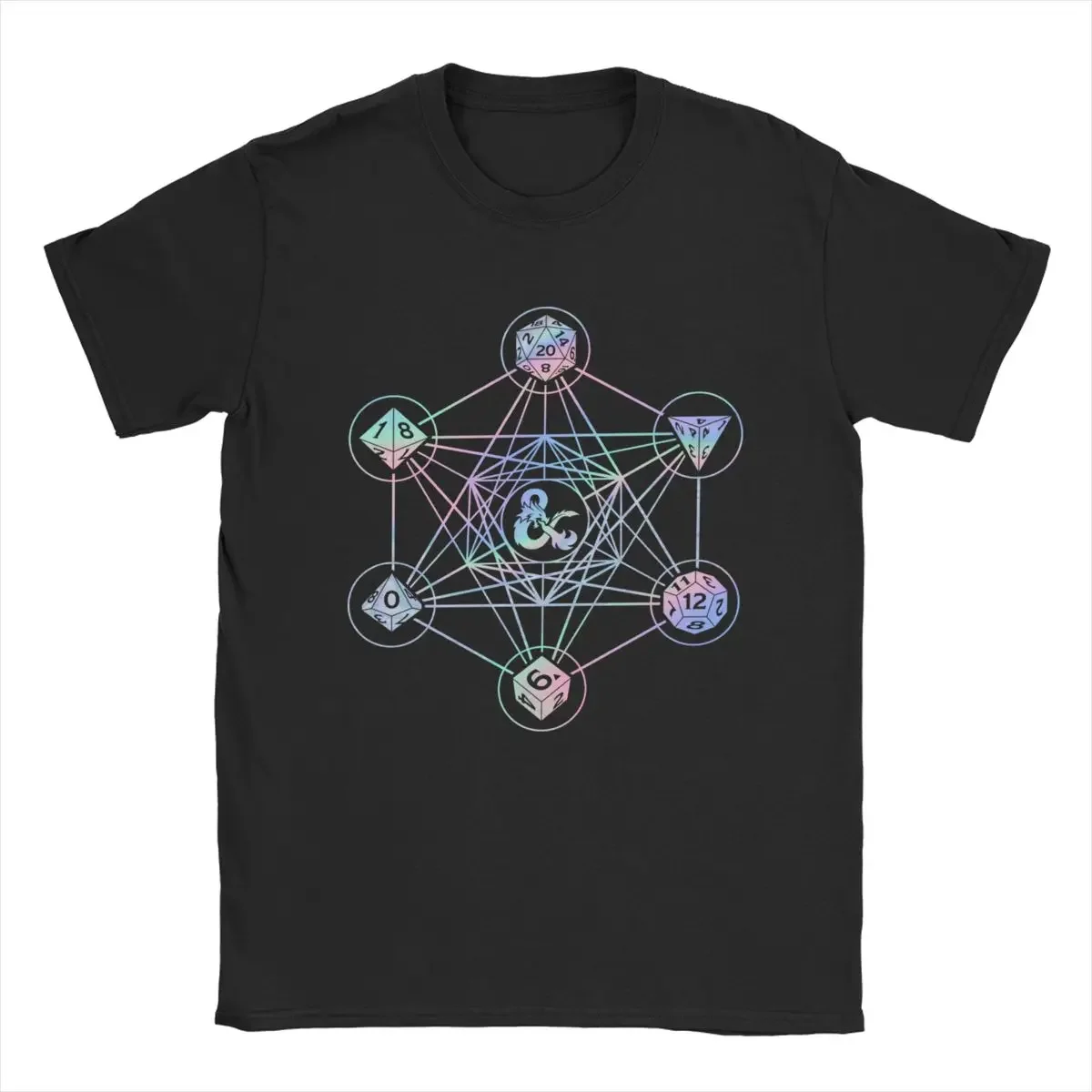 DnD Holographic Geometric Dice T-Shirts Men Game Amazing Pure Cotton Tee Shirt Crew Neck Short Sleeve T Shirt Big Size Tops