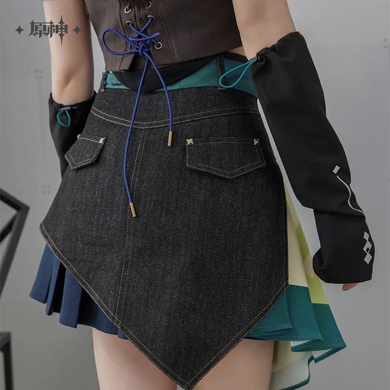 [Merchandise ufficiale] in magazzino Genshin Impact Kinich Ajaw Tema Impression Abbigliamento Minigonna di jeans patchwork asimmetrico