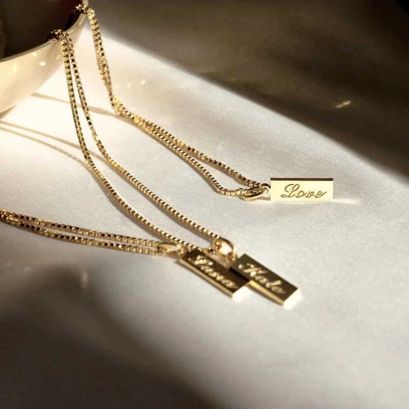 Custom Engraved Bar Name Necklace for Women, Stainless Steel Personalized Rectangle Pendant with Box Chain for Daily Wear