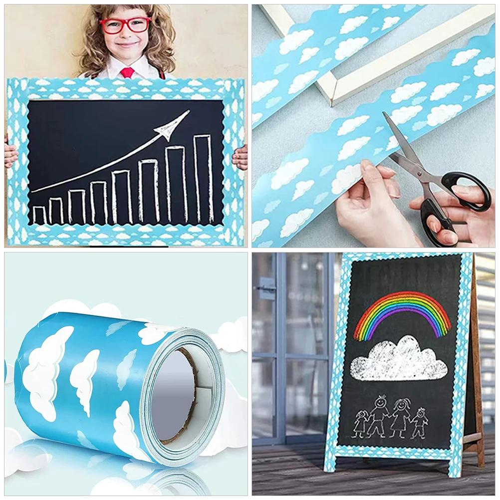 

1pc 1 Roll Adhesive Bulletin Board Border Trim Cloud Pattern Decorative Paper For Classroom Office Party Festival Supplies