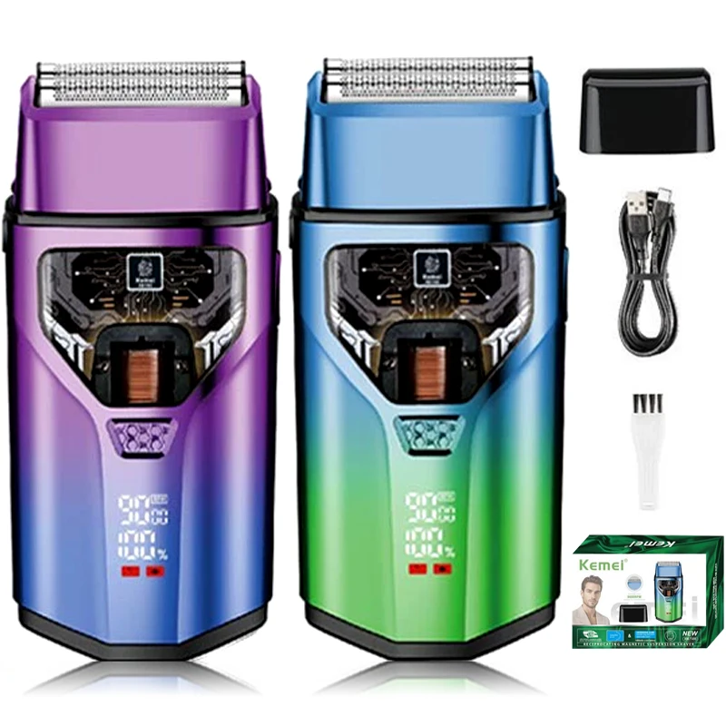 Kemei Men's Electric Shaver Dual Foil 9000RPM 5W Magnetic Levitation Motor LCD Display 1400mAh Professional Shaver KM-T400
