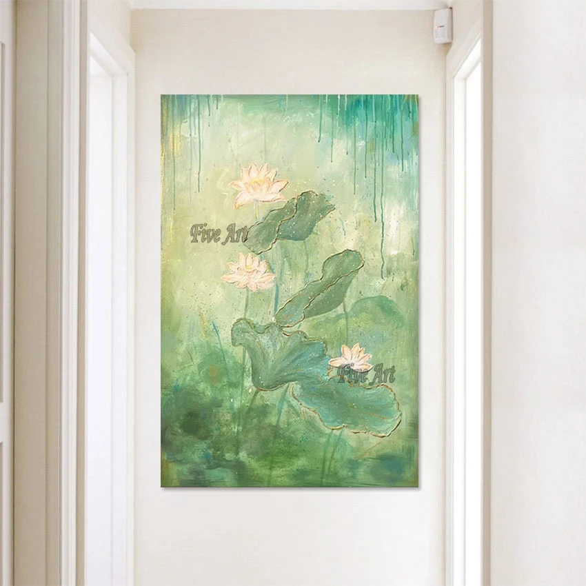 

Handmade Pictures of Lotus in the Pond, Abstract Flower Art, Oil Painting for Living Room, Modern Wall Canvas, Home Decoration