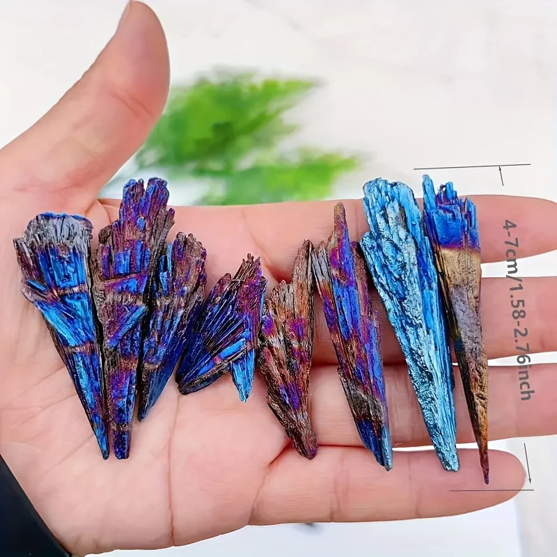 1 قطعة/5 قطعة حجر ريشة لهب هالة أزرق/أرجواني مذهل-عينة كيانيت سوداء مع قزحي الألوان للديكور المنزلي والهدايا