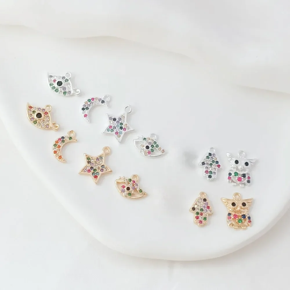 

14K Gold-plated and Colored Zirconium Five-pointed Star Moon Palm Owl Pendant DIY Bracelet Pendant