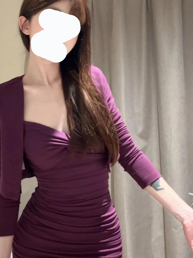 Spring Summer Sexy Spicy Girl Style Jacket Pleated Waist Cinching Strap Dress Women Two Piece Set Pure Color V Neck Long Sleeve