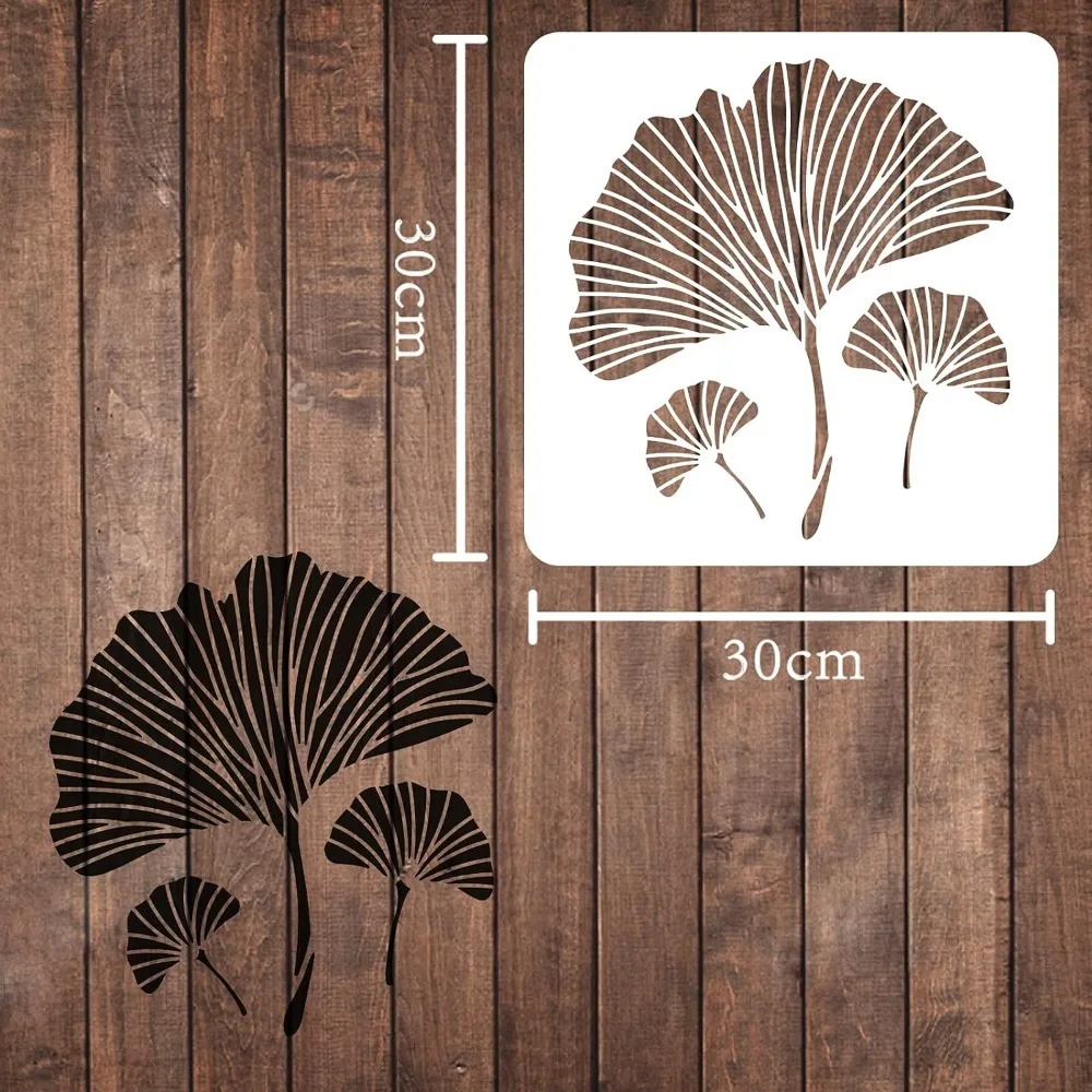 Ginkgo Leaf Stencil 11.8x11.8inch Plastic Gingko Leaves Drawing Painting Stencils Templates Sets for Painting Baking Crafts