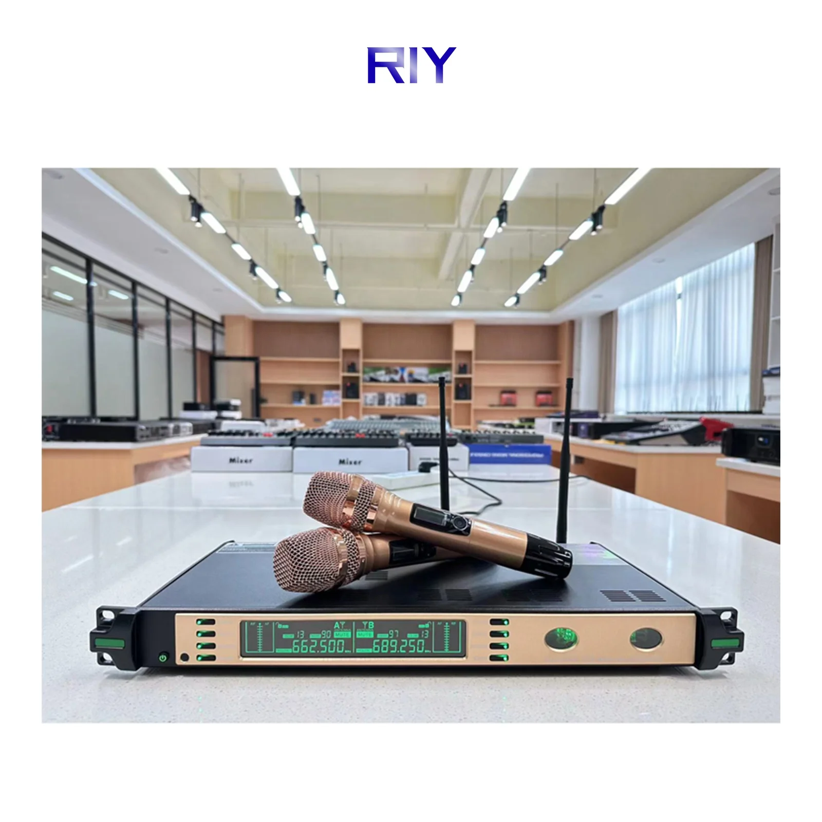 

RIY-06b Professional Dual Channels Karaoke Wireless Microphone Uhf Electronic Tube Mic