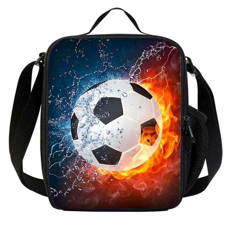 Football Lunch Box Bag Boys Girls,Reusable Cooler Warm Lunch Tote With Bottle Holder, For School Camping Travel Picnic