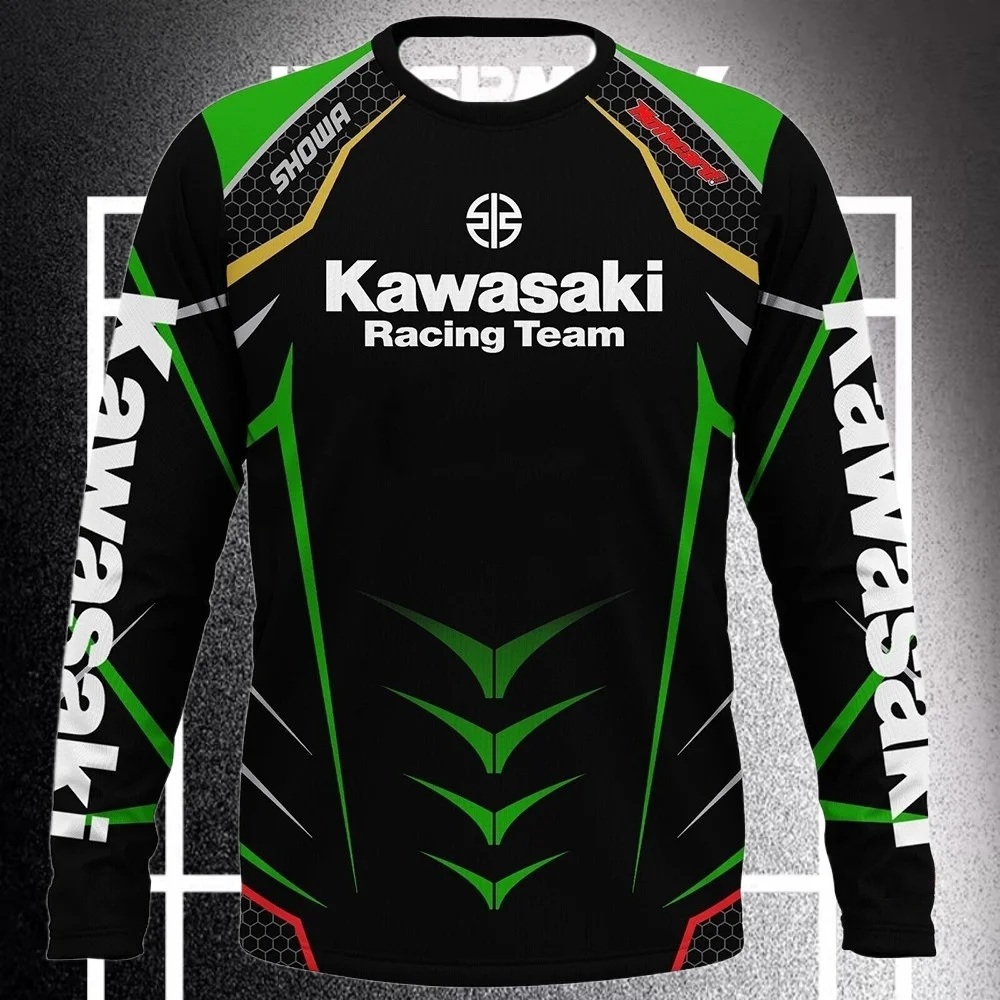 

Мужская футболка Kawasaki Motorcycle Racing Team с длинным рукавом, весенне-осенние женские футболки, новинка 2025 года, спортивная детская одежда, топы
