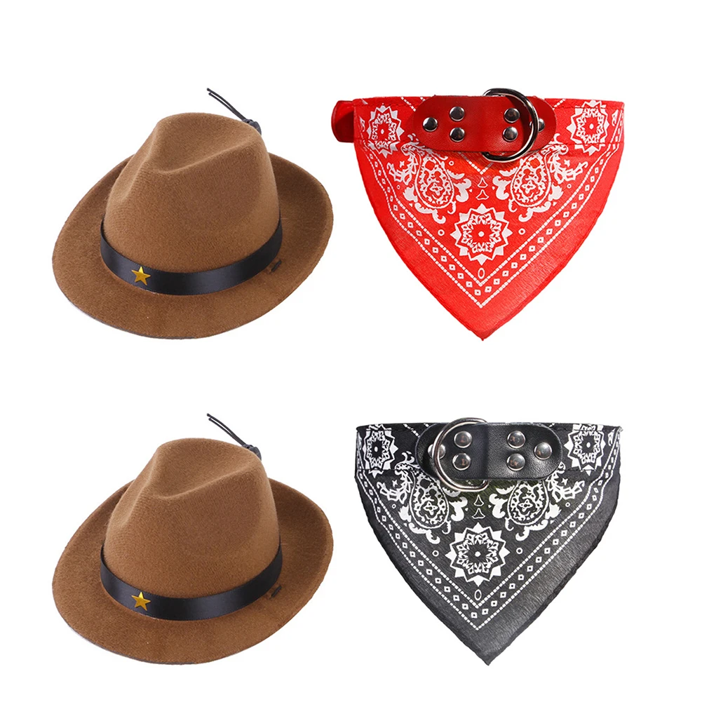 YOUZI Pet Cowboy Hat With Saliva Towel Soft Breathable Dog Halloween Costumes Pet Supplies For Dogs Cats