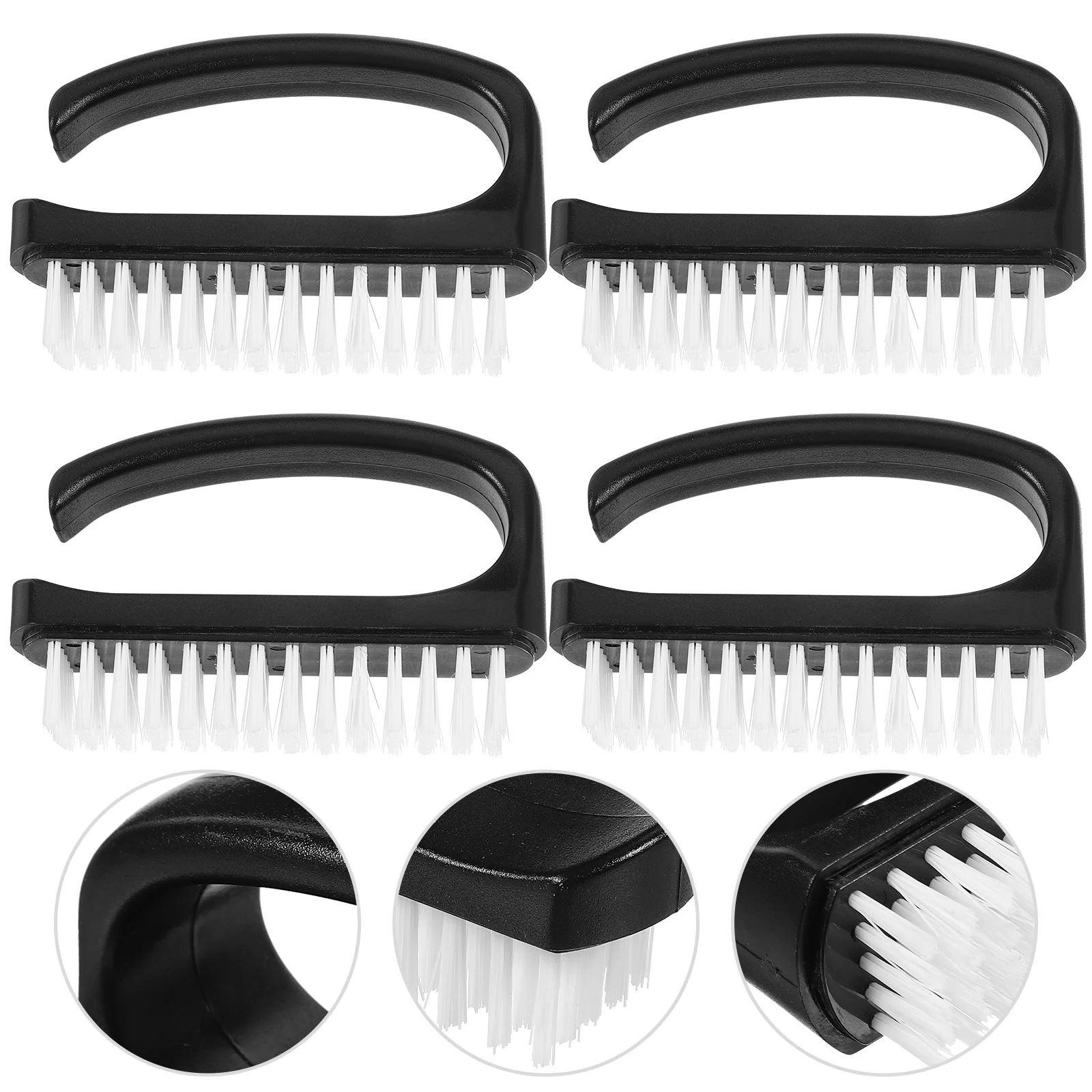 4 Pcs Polish Nail Brush Cleaning for Fingernail Mini Pedicure Kit Black Plastic Manicure