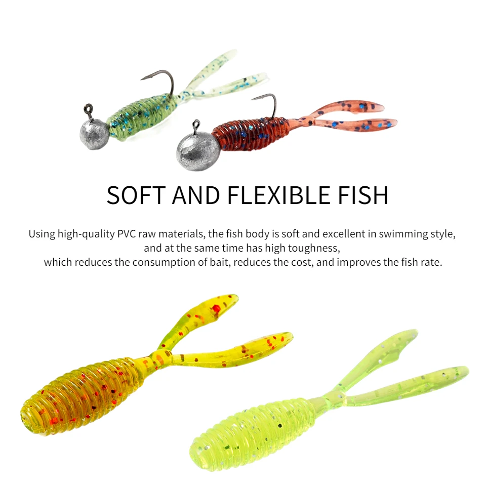 20pcs/box 0.4g 36mm Soft Fishing Lure Rockfish Twin Tail Artificial Wobbler Crankbait Bionic Silicone Fluorescent Worm Bait