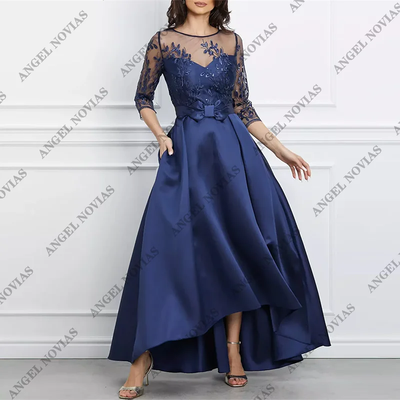 

Customized High Low Navy Blue Satin Mother of the Bride Dress Wedding Guest Dress vestidos de mujer elegantes para fiesta boda