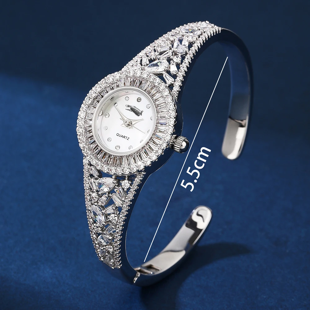 TIRIM Bracelet Watch for Women Cubic Zircon Bangle Watch for Wedding Bridal Party Hand Jeweley Accessory
