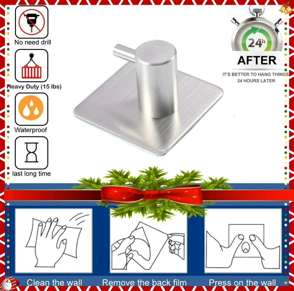 

Самоклеящийся крючок, сверхмощная вешалка для полотенец, настенная самоклеящаяся нержавеющая сталь 304, не требует сверления, водонепроницаемая