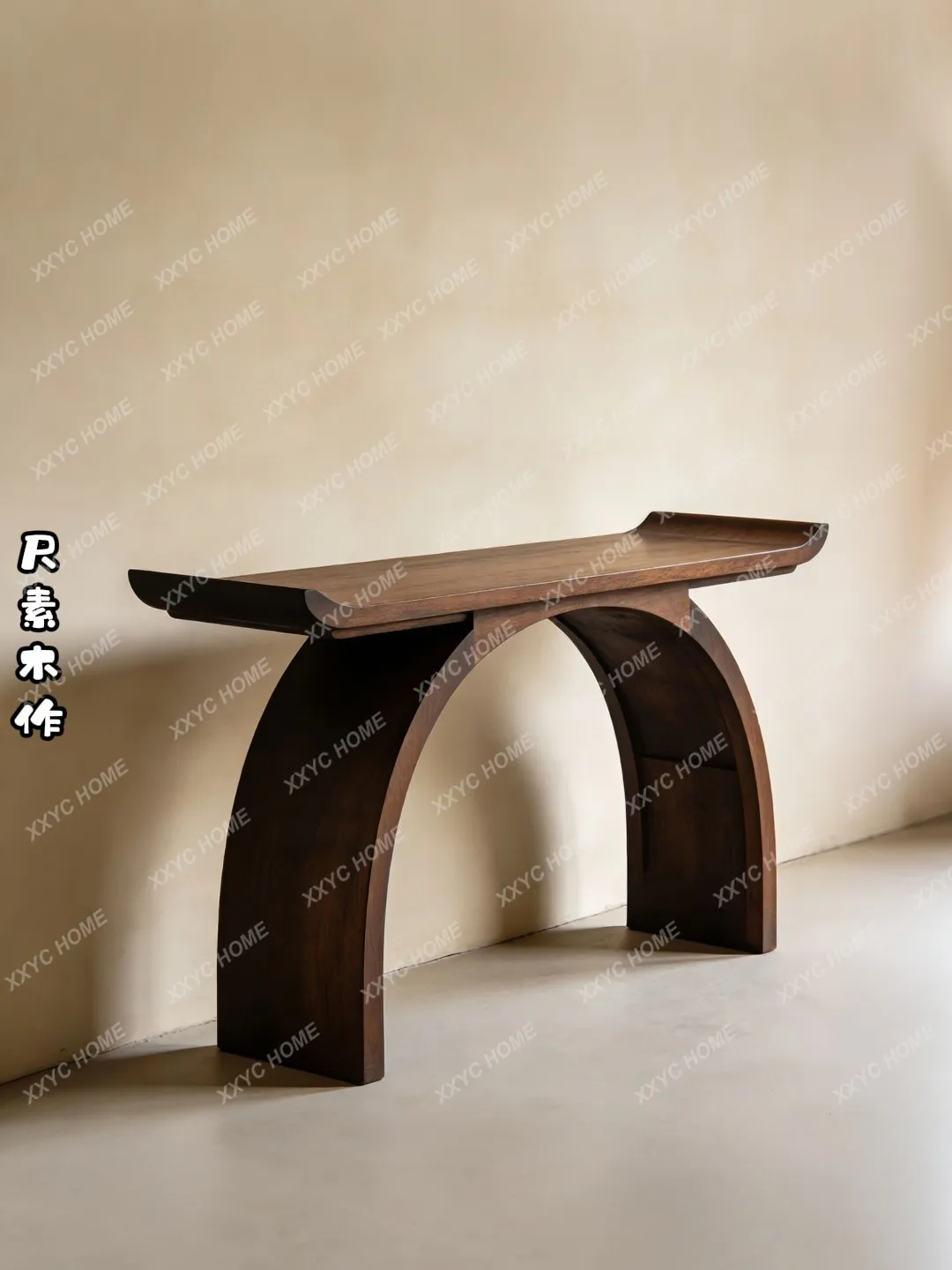 Upturned entrance table, living room, minimalist solid wood arch bridge-shaped end view platform