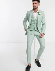 Mint Green Suits for Men Wedding Prom Party Tuxedo Custom Handsome Notch Lapel 3-Piece Jacket+Pants+Vest Conjuntos De Chaqueta