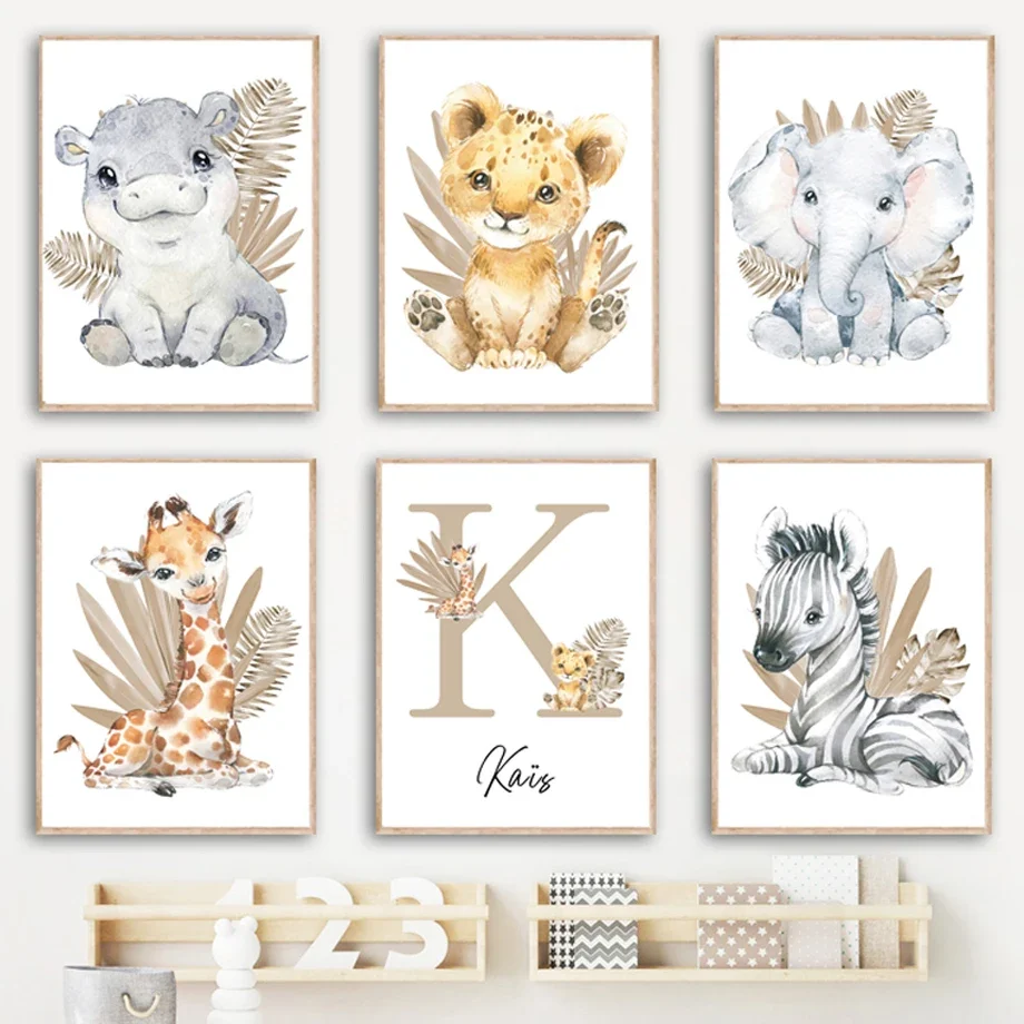 Lion Elephant Giraffe Zebra Jungle Animal Nursery Posters And Prints Wall Art Canvas Painting Pictures Baby Kids Room Home Decor