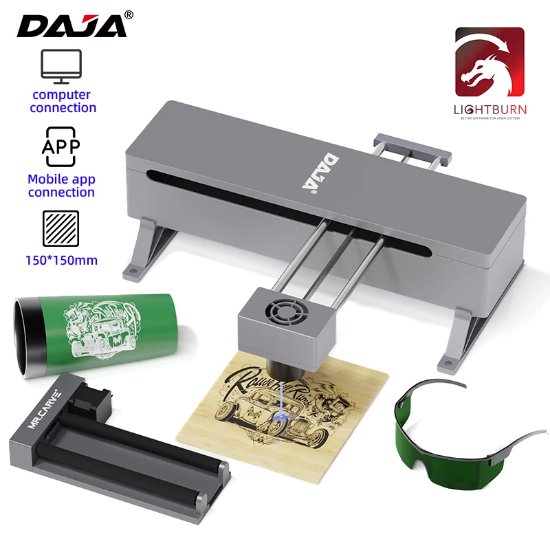 DAJA-máquina de grabado láser DJ7, Mini grabador láser portátil de impresión rápida para teléfono, PC, madera, cuero, plástico, papel de vidrio