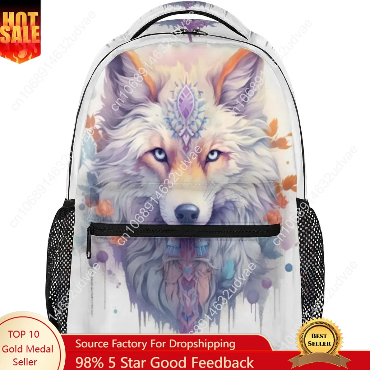 Wolf Backpacks Watercolor Ethnic Wolf Laptop Backpack Water Resistant College School Bookbag Computer Bag Travel Hiking