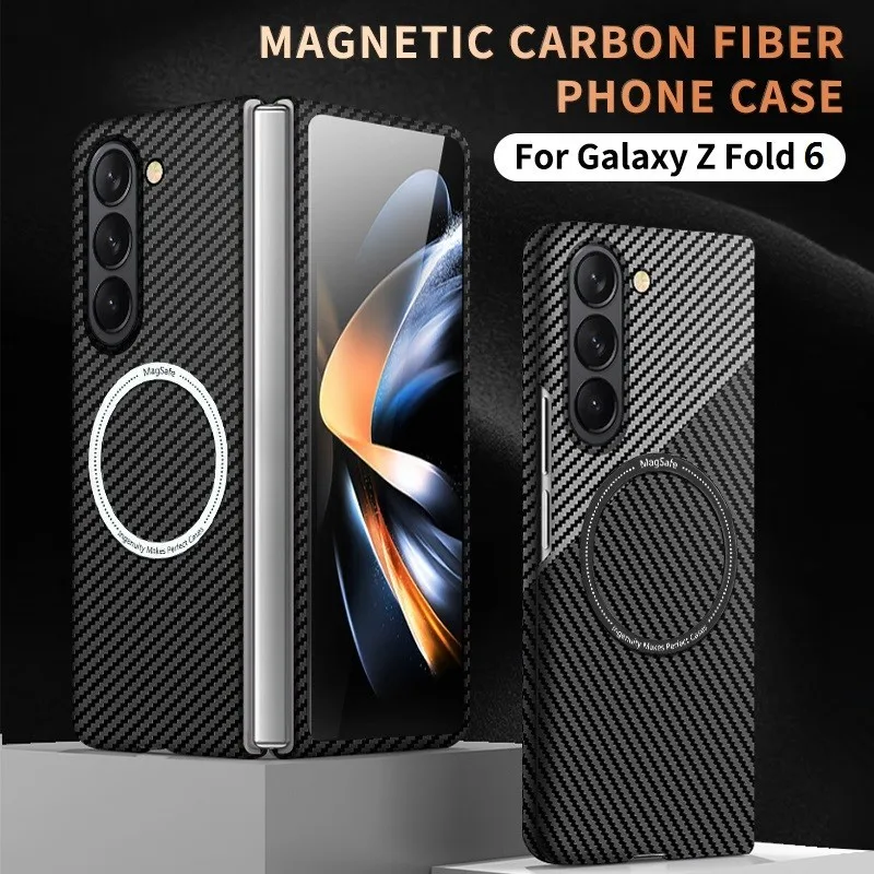 

Магнитный чехол из углеродного волокна для телефона Samsung Galaxy Z Fold 6 ZFold6 5G высококачественный противоударный металлический защитный чехол для объектива
