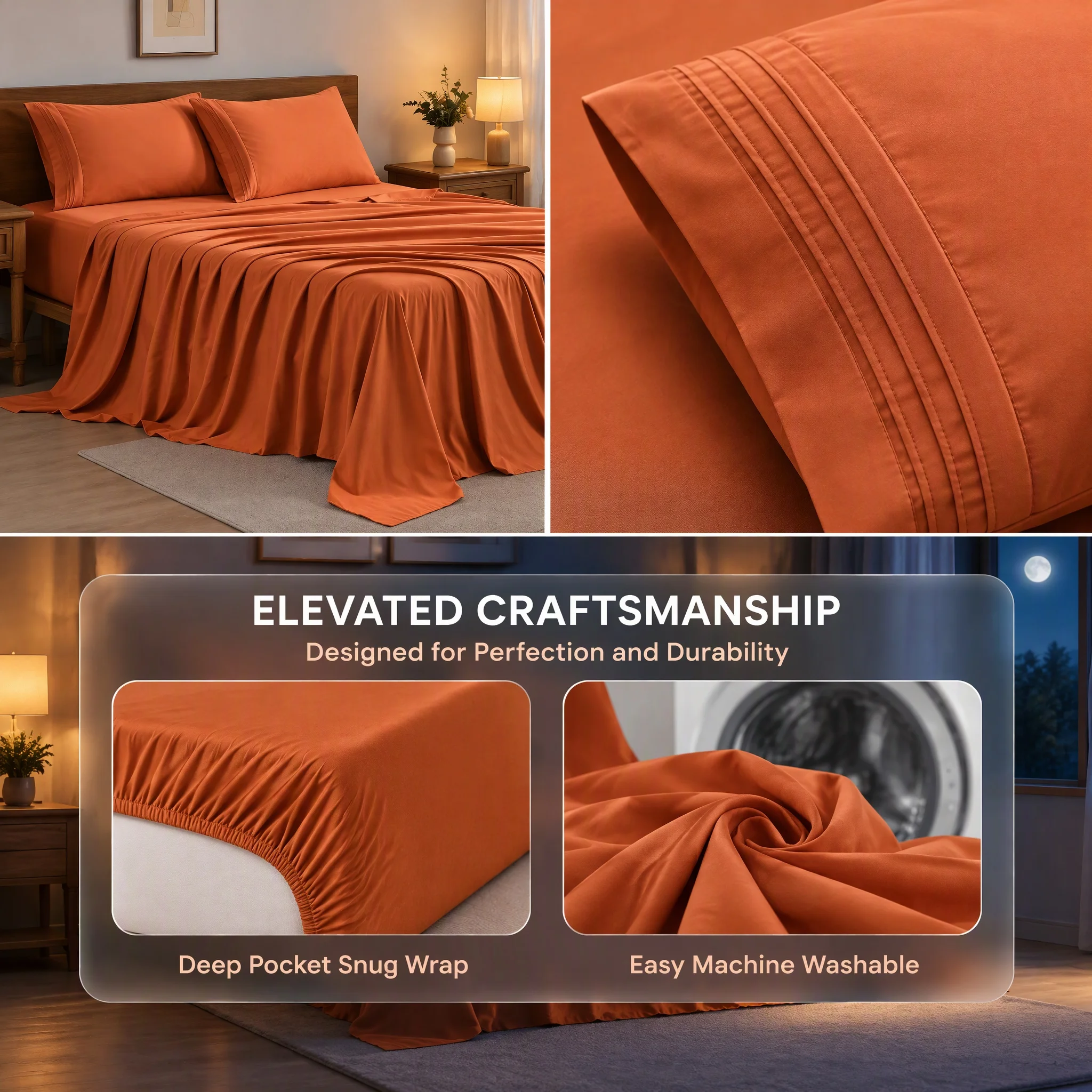 Solid 3/4-Piece Textile Kit, Boutique Retreat Style, Deep Pocket Build for Thick Mattress, Upscale Household Accent, All-Season Cozy Use, Twin Full Queen King Sizes