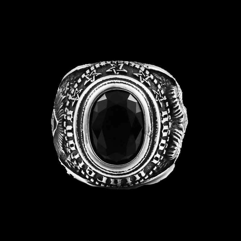 Black Stone God Eye Ring 316L Stainless Steel Jewelry Biker Punk Goat Ring