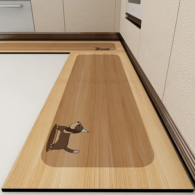 

Kitchen Floor Mat Waterproof Non-slip Vinyl Carpet Pvc Kitchen Leather Rug Cartoon Wood Grain Carpets Alfombras De Cocina 바닥매트