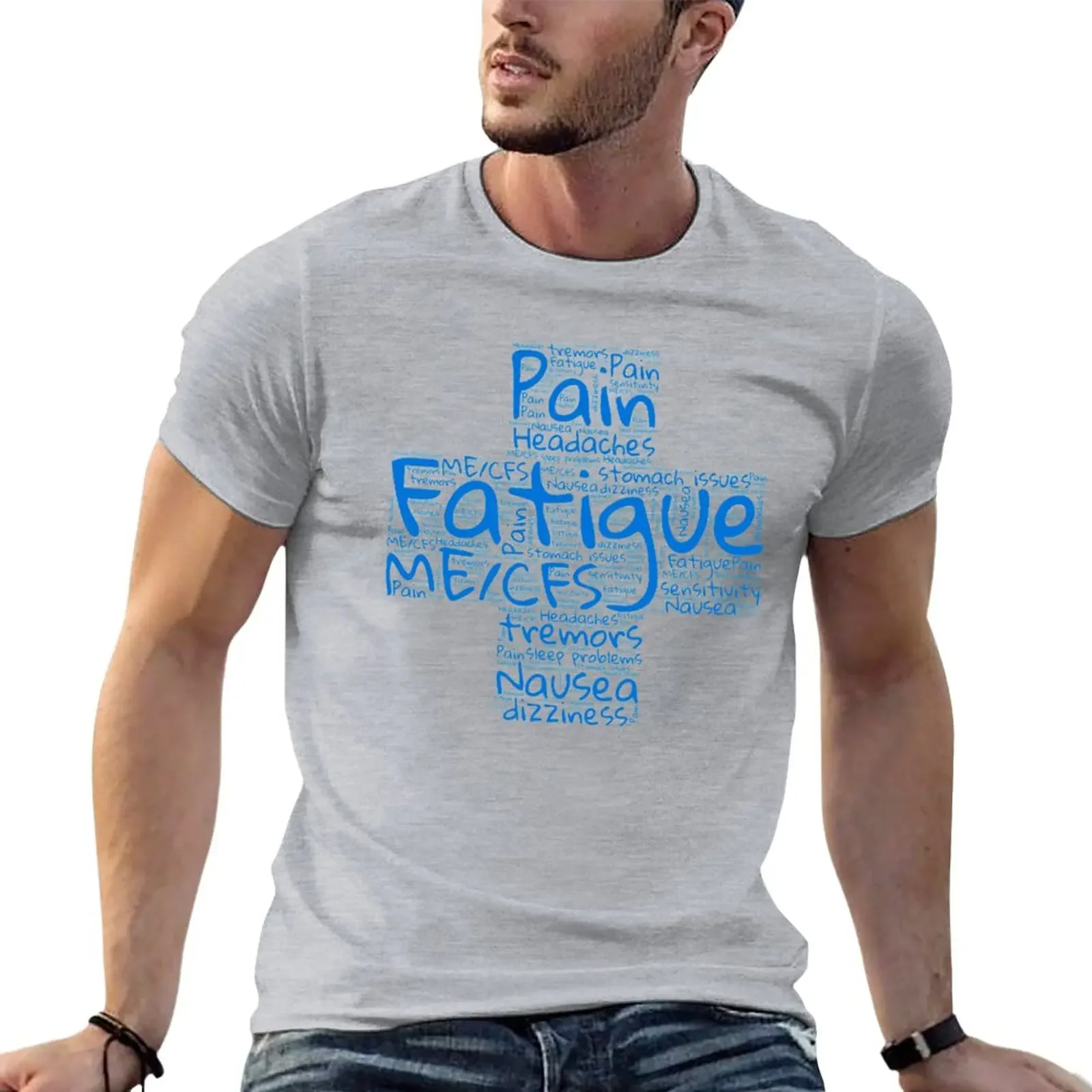 New CFS/ME ME/CFS symptoms Cross turquoise background T-Shirt Blouse oversized t shirt T-shirt men