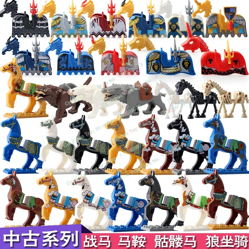 Ancient War Horse Building Blocks Bricks Military Cavalry Mounts Animal Saddle Skeleton Horses Wolf Mount Educational Toys