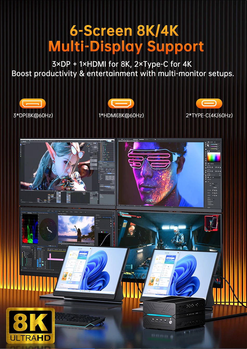 MSECORE Mini Gaming PC AMD R9 9950X3D RTX5060Ti 16GB DDR5 Dual M.2 NVMe SSD WiFi7 BT5.4 Dual 2.5G LAN 8K 6-Screen HDMI DP Type-C