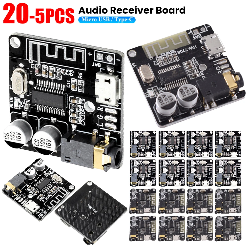 5-20pcs Audio Receiver Board Bluetooth 5.0 MP3 Lossless Decoder Board 3.7-5V AUX Type-C Wireless Stereo Music Module For DIY Kit