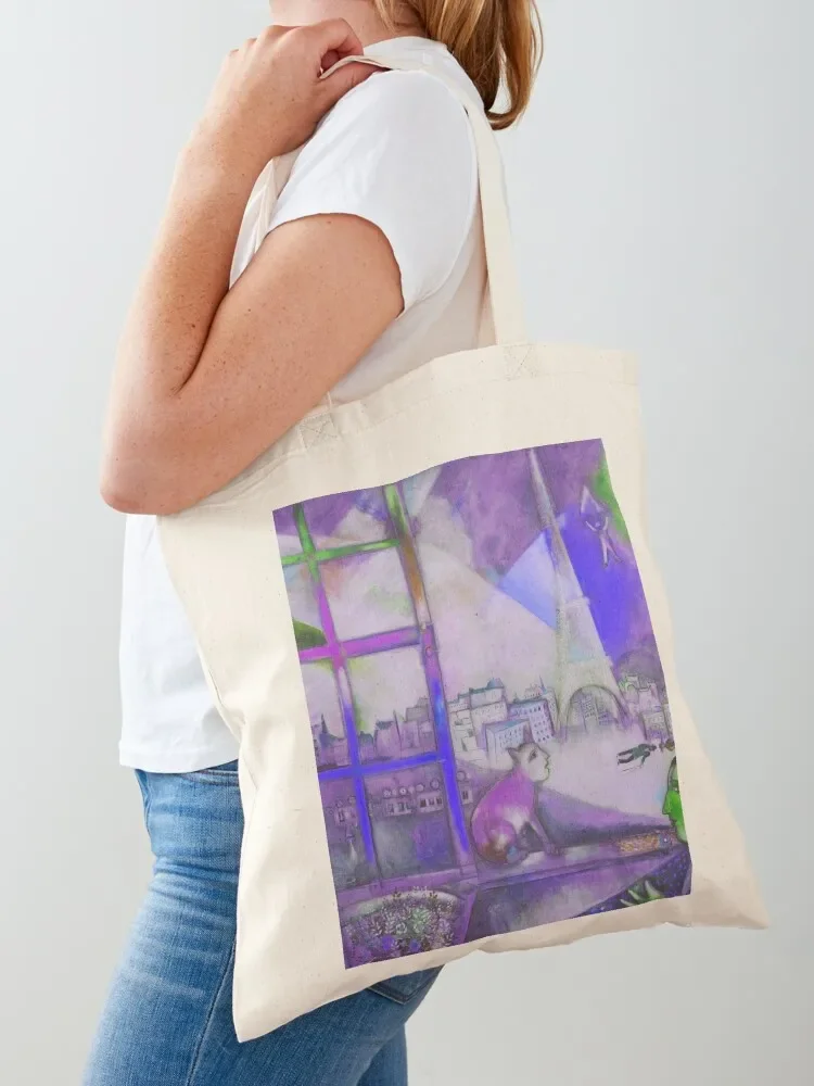 Marc Chagall, 1913, Paris par la fenêtre (Paris Through the Window), oil on canvas, alternate amethyst purple landscape Tote Bag