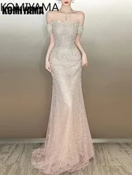 Customized One-shoulder Evening Dress Female Sequined Banquet Host Prom Dresses Temperament Luxury Slim Waist Fishtail Wedding P