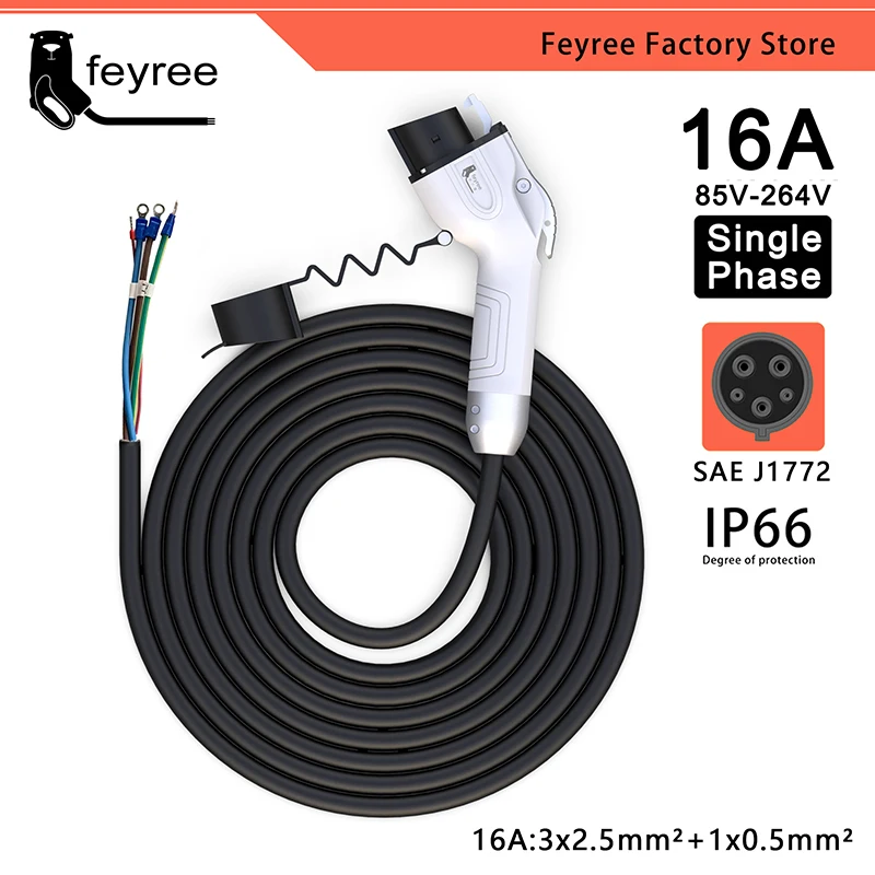 feyree SAEJ1772 Adapter Type1 Plug EV Charging Cable 5m Cord 32A 16A for Car Charger Station Electric Vehicle