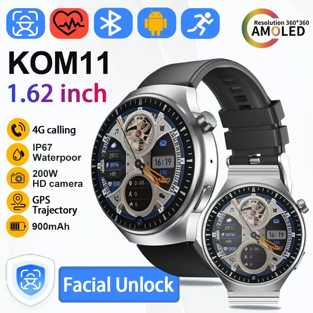 

KOM11 4G Смарт-часы сотовой версии 1,62 дюйма Amoled с большим экраном Android Смарт-часы с камерой Слот для SIM-карты WIFI Женщины Мужчины