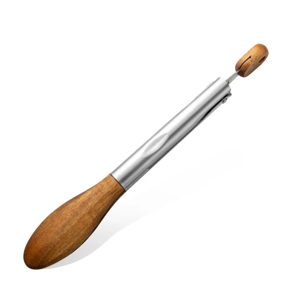 Wooden Tips Kitchen Cooking Tongs Long Handle Stainless Steel Food Salad Tongs Heat Resistant Non-Slip Grip Barbecue Tongs