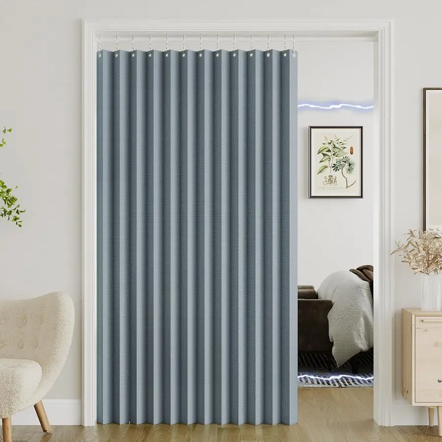 

Магнитная штора-гармошка для дверей, 100% затемняющая, льняная текстура, плиссированная, складная, для шкафа и дверей