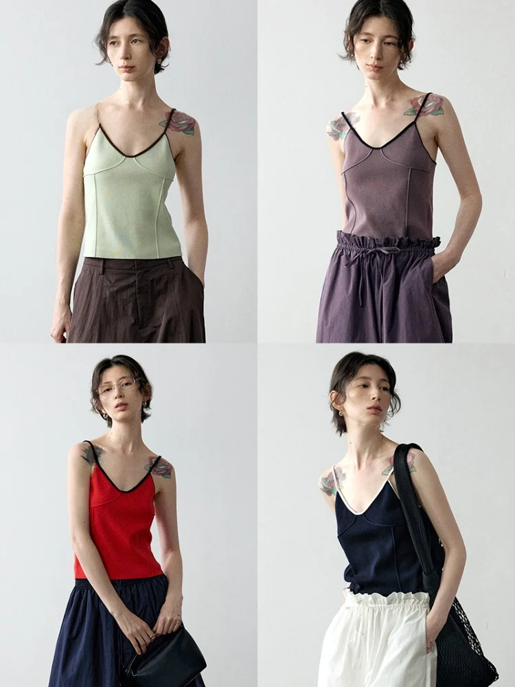 

TINNTINN Simple V-ne Svel Tank Top Women's Silk Blend Color Blo Design Faionable Commute Sle Regular Fit