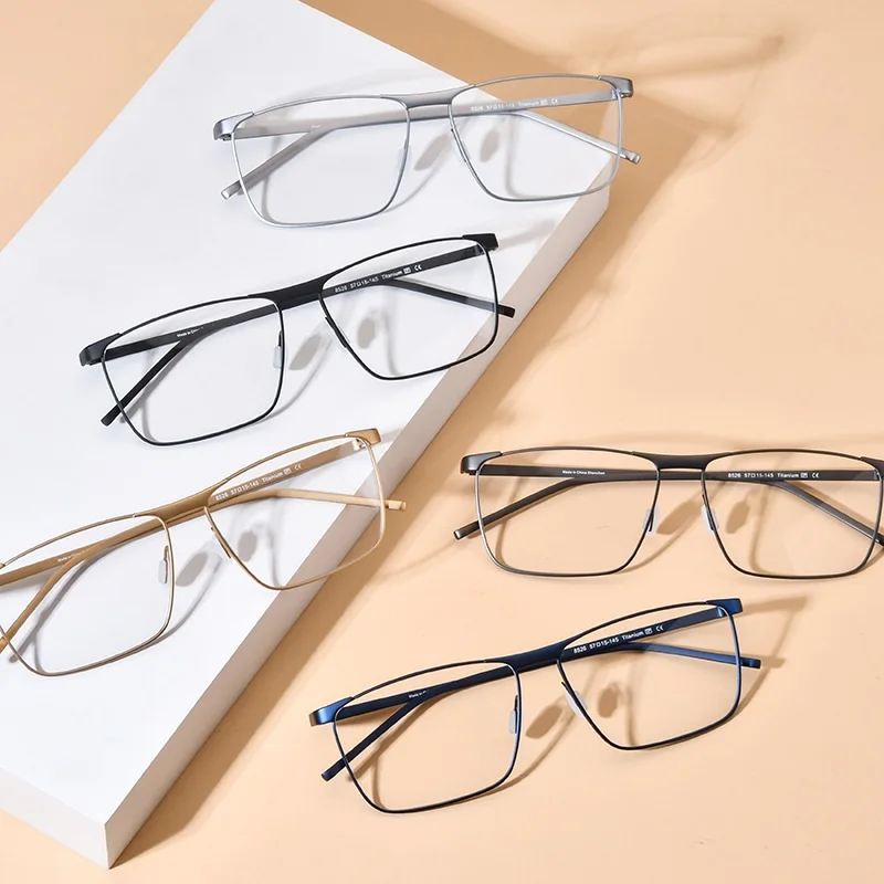 نظارات طبية للرجال من OLLYMURS مضادة لقصر النظر الضوئي باللون الأزرق من التيتانيوم النقي بإطار بصري مربع نظارات 18526