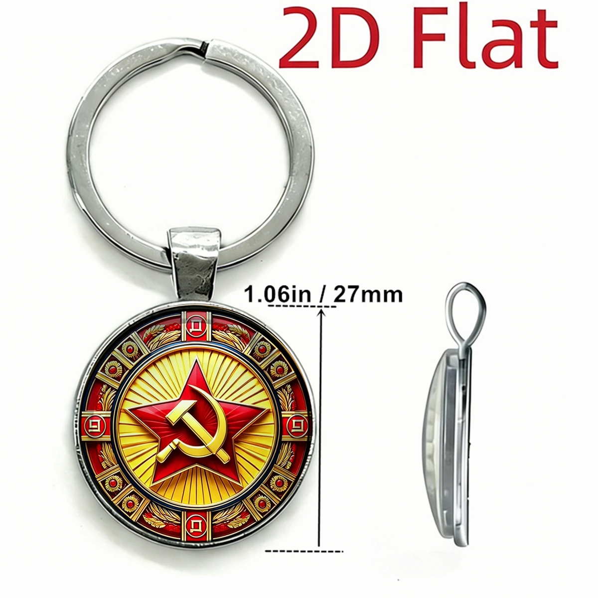 1Pc Soviet Union Hammer Sickle Red Star Printed 2D Glass Cabochon Keychain Round Key Ring Retro CCCP Pendant Car Charm Souvenir