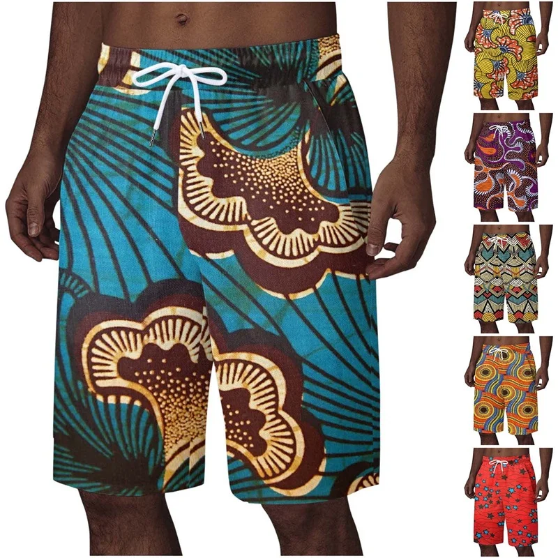 Men African Dashiki Vintage Pattern Shorts Summer Hawaii Holiday Beach Floral Short Pants Quick Dry Plus Size Board Shorts Men