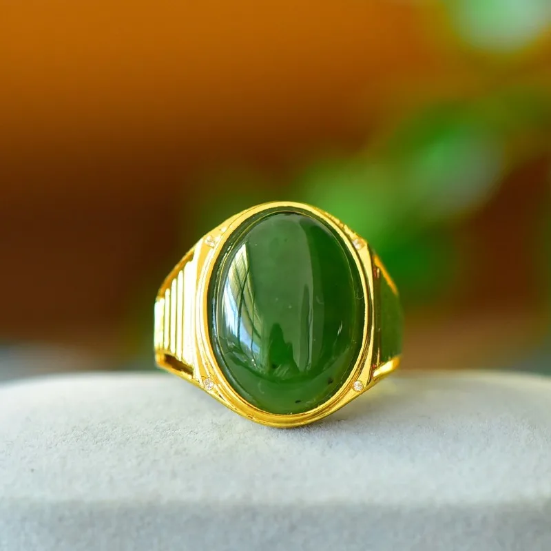 

Copper Inlaid Hetian Jade Jasper Egg Surface Fashion Women's Jade Ring