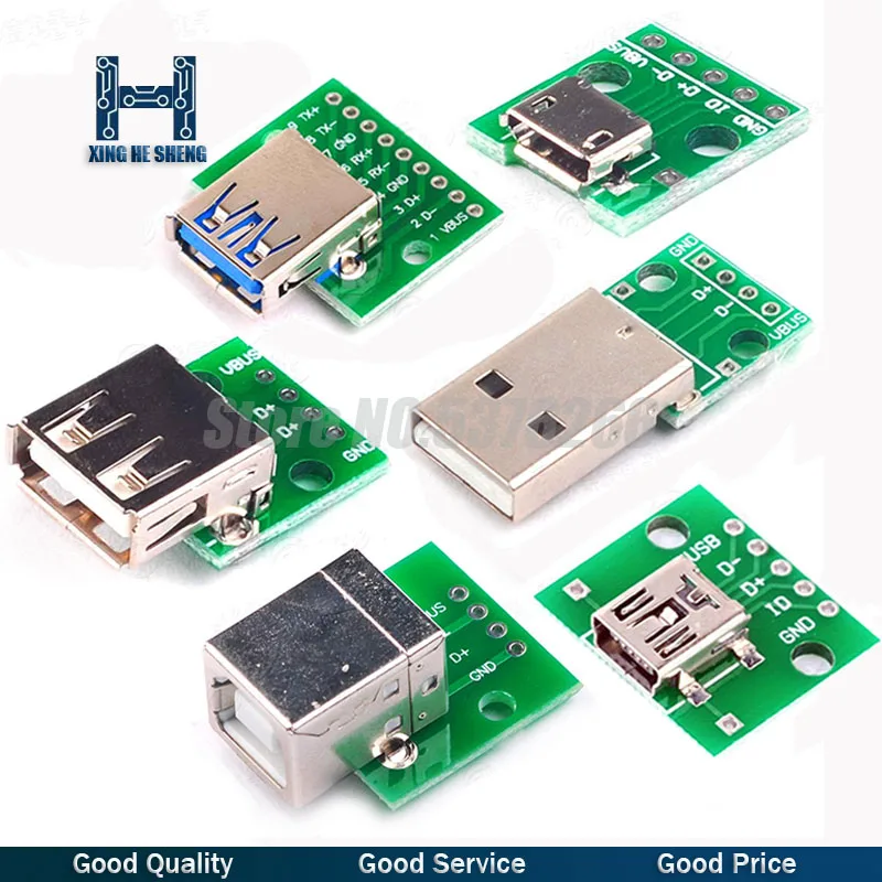 5pcs Micro Mini USB USB A Male USB 2.0 3.0 A Female USB B Connector Interface to 2.54mm DIP PCB Converter Adapter Breakout Board