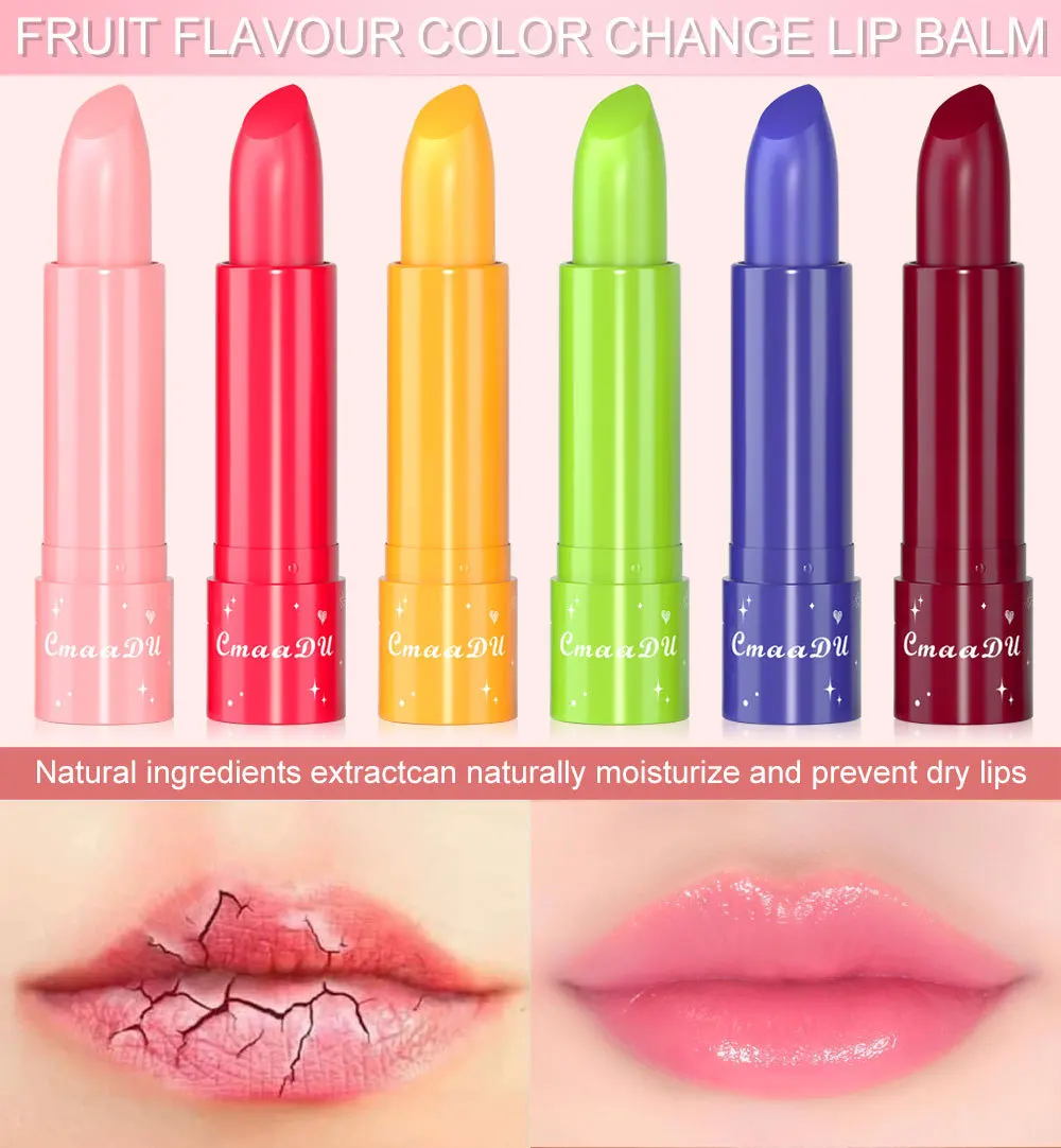 CmaaDu-Bálsamo labial frutal de 6 colores, barra de labios hidratante, hidratante de larga duración, líneas de labios que previenen el maquillaje seco, cuida los labios