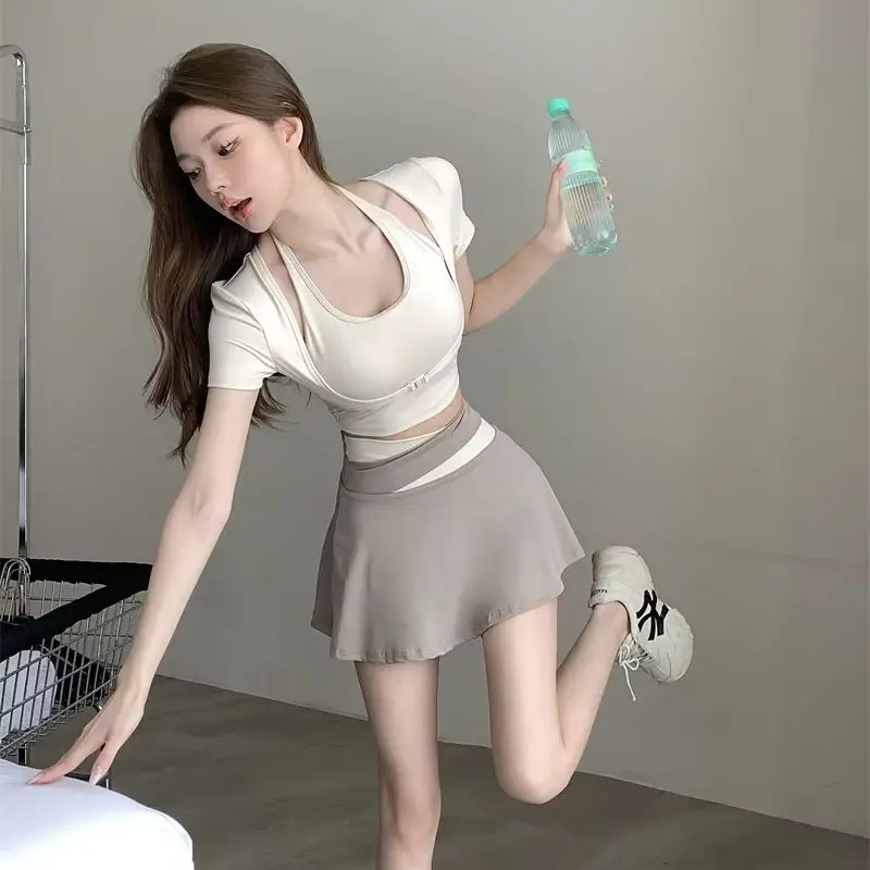 T-Shirt New Honey Peach Neck Top mit Brustkissen, kurze Passform, schnell trocknend, Yoga, Fitness, Sport, kurzärmeliges T-Shirt