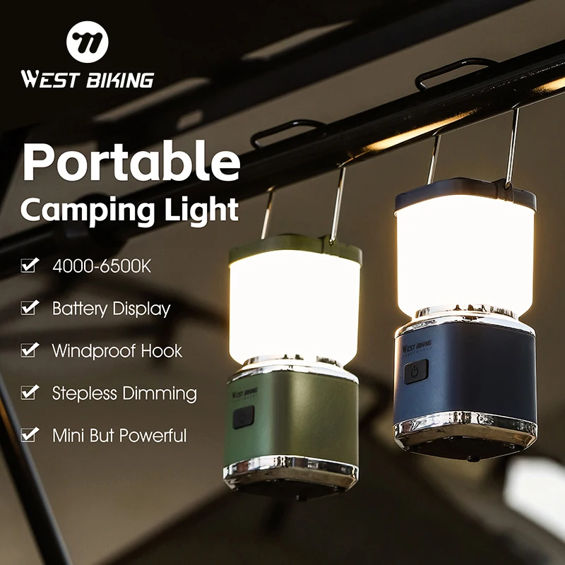 WEST BIKING Retro Charging Decoration Atmosphere Light IPX5 Life Waterproof Hanging Emergency Tent Lamp for Outdoor Hiking BBQ