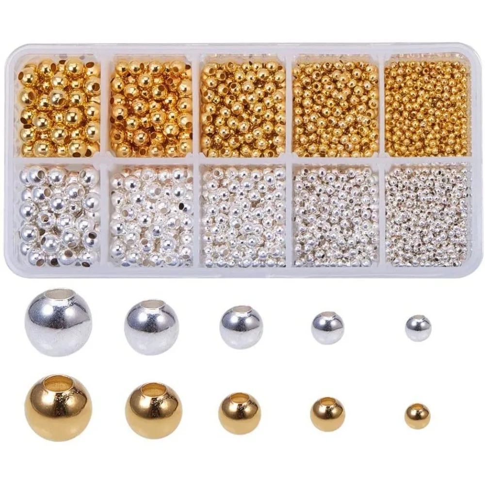Brass Spacer Beads Seamless Round Golden Silver 2.4~6mm Hole: 0.8~2.5mm 2340pcs/box
