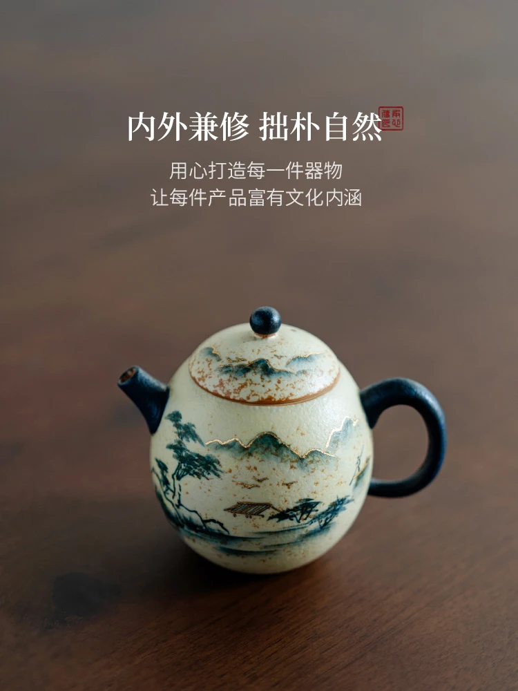 Ceramic Single Pot Pure Hand Drawing Bishui Qingshan Teapot Household New Chinese Women's Tea Maker Kung Fu Set